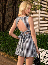 Bow Tie Back Cut Out Plaid Print Sleeveless Dress